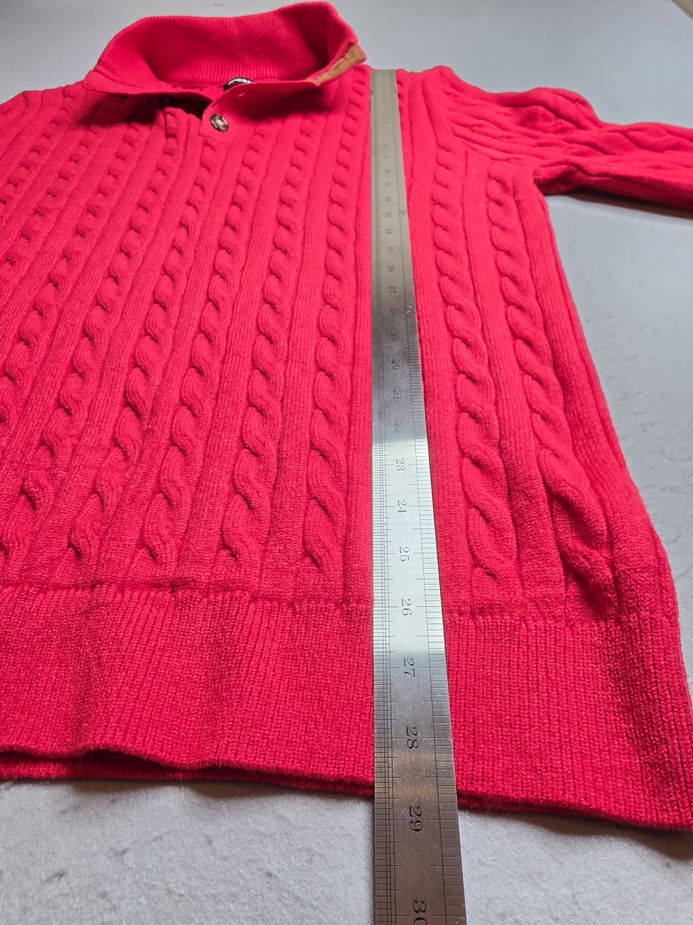 Jmierr Red Cable-Knit Zip-Front Sweater with Brown Elbow Patches XL - Picture 4 of 6